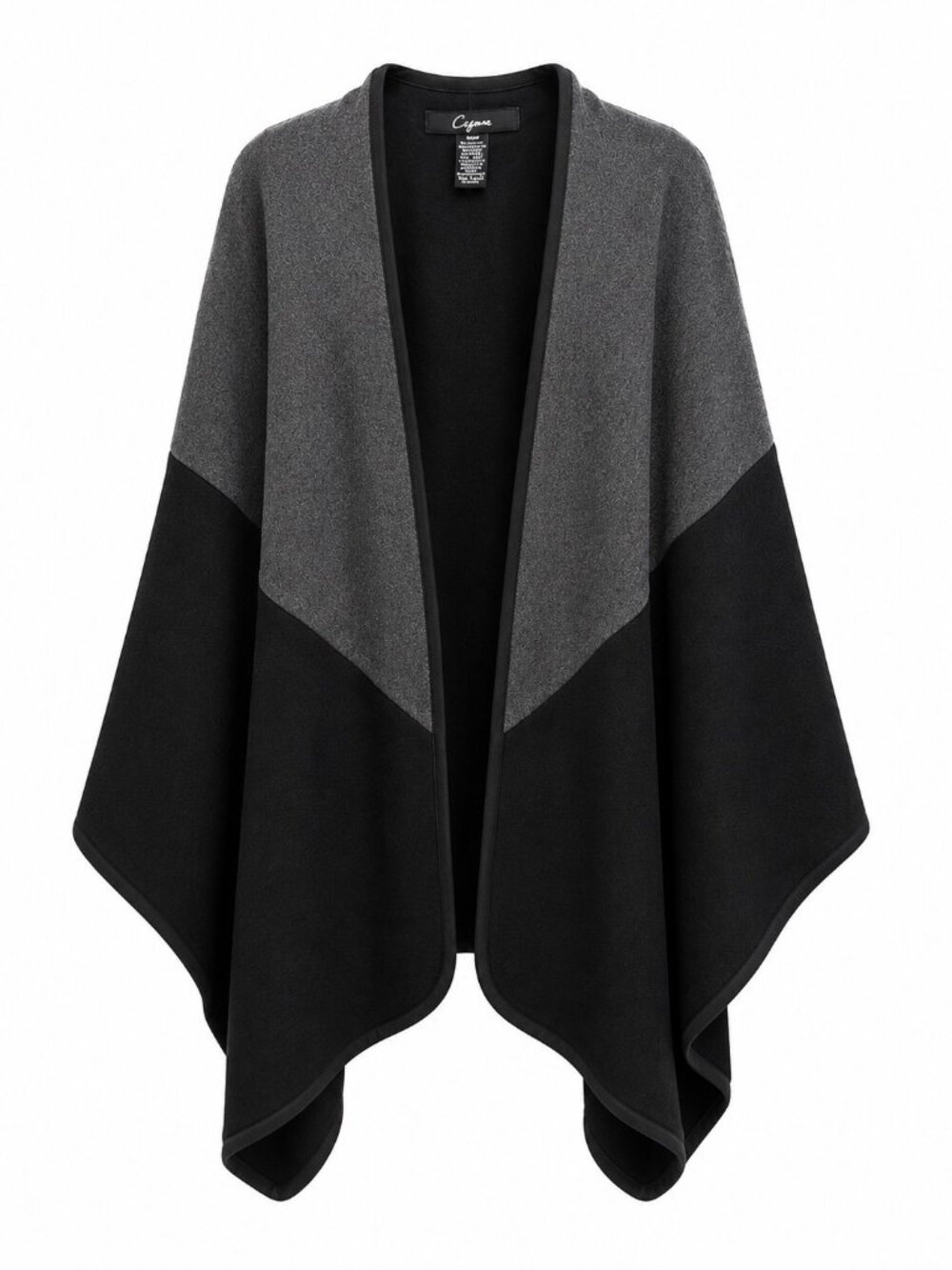 Cejon Colorblock Open-Front Poncho Gray & Black OSFM Polyester Blend